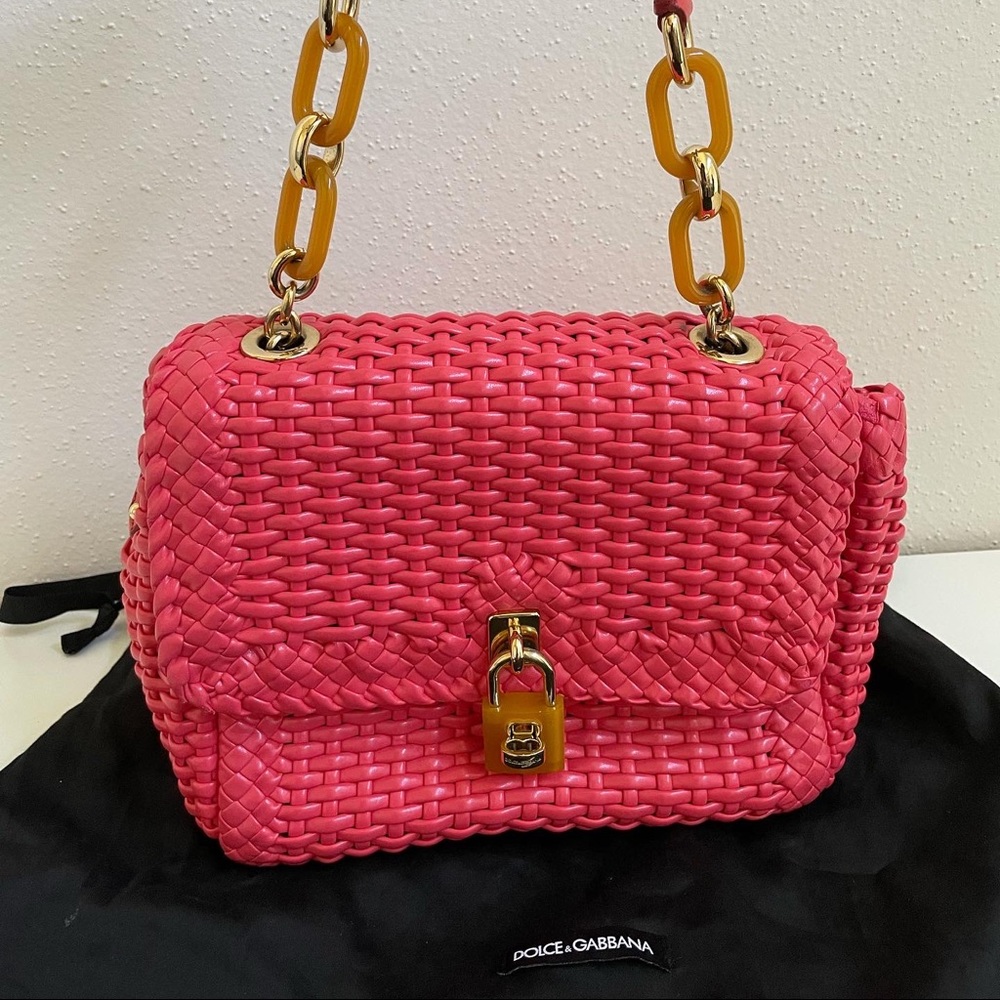 Dolce & Gabbana Coral Interwoven Leather Bag